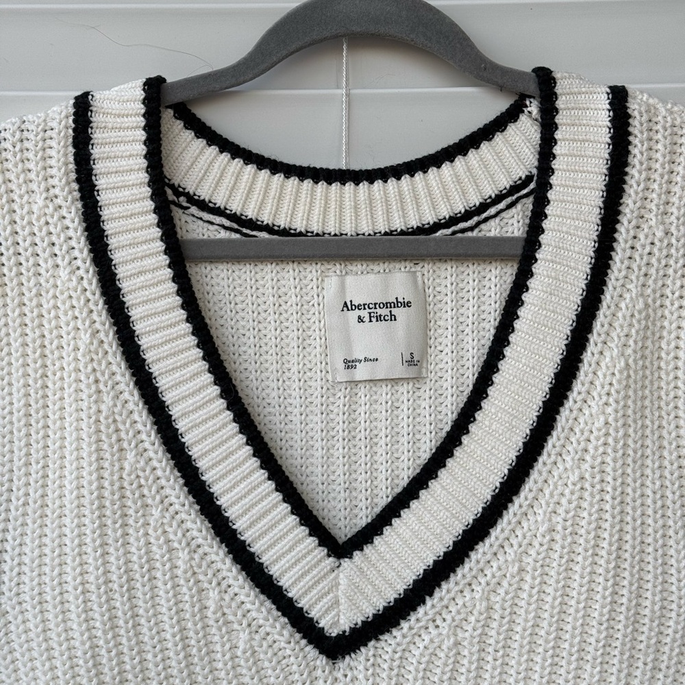 Abercrombie & Fitch Oversized Sweater Vest Grandpa Academia Y2K Tennis S #23 - Picture 7 of 10